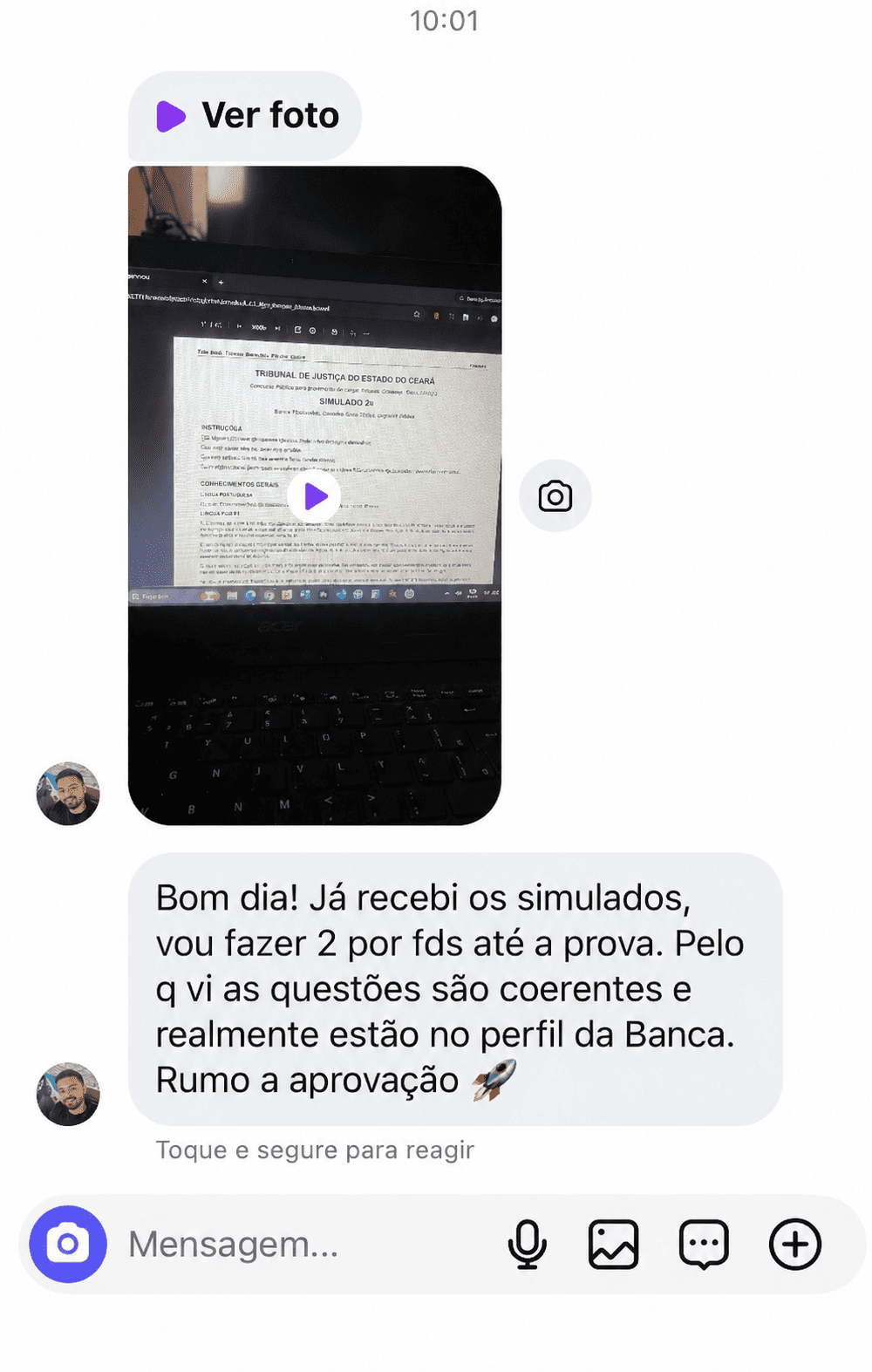 Print de depoimento de aluno sobre os materiais do Direito na Mente